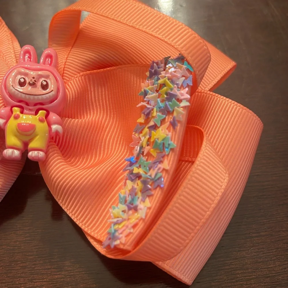 Peach Hair Bow labubu monster Charm butterfly glitter Accents new